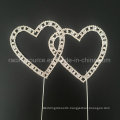 Wedding Cake Topper with Vintage Double Hearts Covered in Rhinestone Crystals Cake Decoration